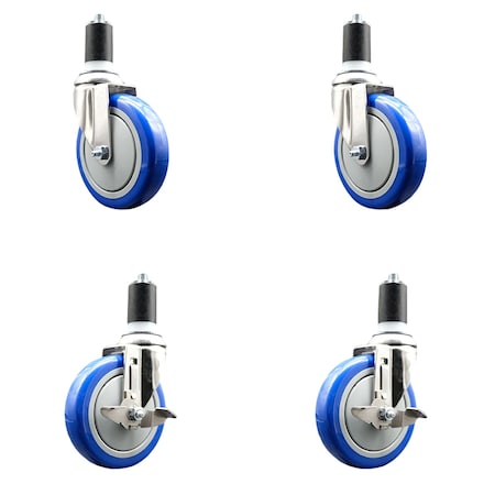Service Caster 5 Inch 316SS Blue Poly Swivel 1-1/2 Inch Expanding Stem Caster Brake SCC, 2PK SS316EX20S514-PPUB-BLUE-2-TLB-2-112
